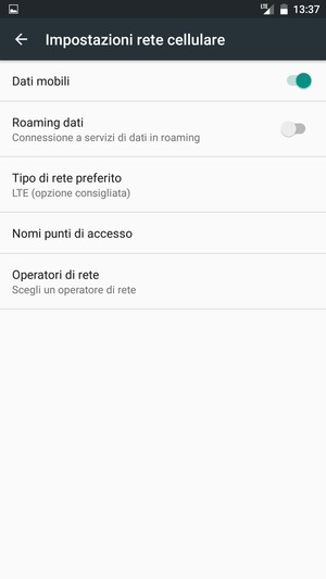 Seleziona Tipo di rete preferito