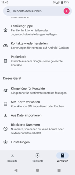 Scrollen Sie und wählen Sie SIM-Karte verwalten