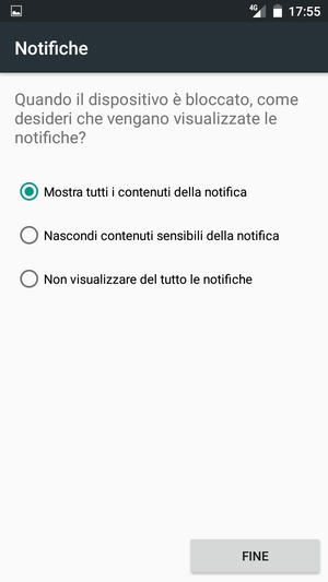 Seleziona la tua opzione preferita e poi FINE
