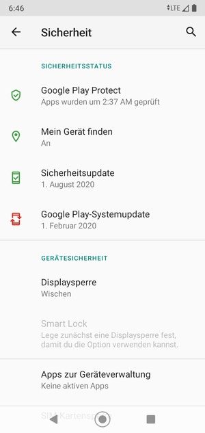 Um Ihre Bildschirmsperre zu aktivieren, gehen Sie zum Sicherheit Menü und wählen Sie  Displaysperre