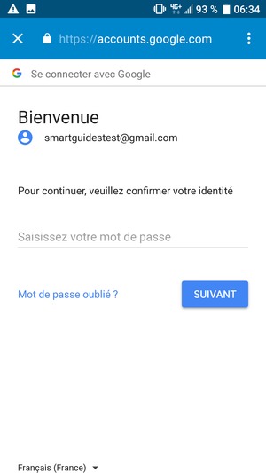 Saisissez votre mot de passe et sélectionnez SUIVANT