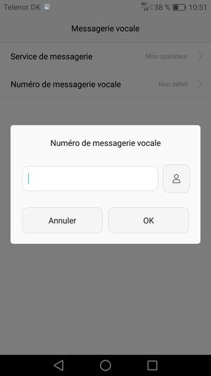 Saisissez le Numéro de messagerie vocale et sélectionnez OK