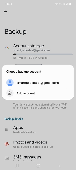 Select your backup account