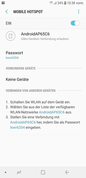 Ihr Handy ist jetzt für die Verwendung als Modem eingerichtet