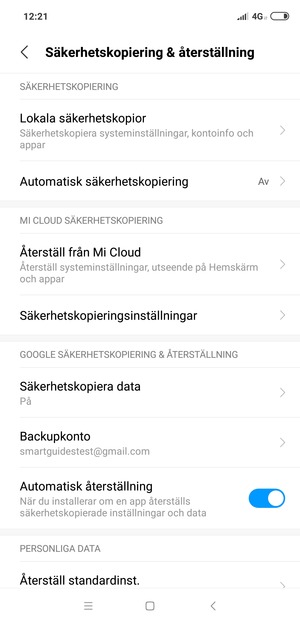 Välj Backupkonto