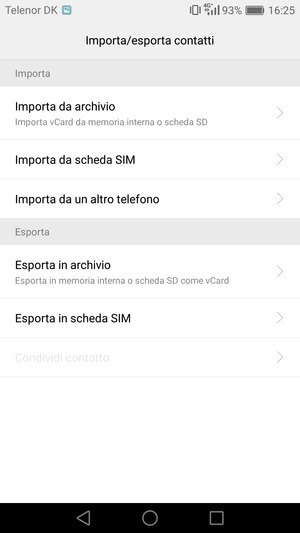 Seleziona Importa da scheda SIM