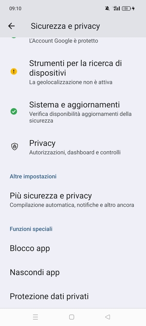 Scorri e seleziona Piú sicurezza e privacy