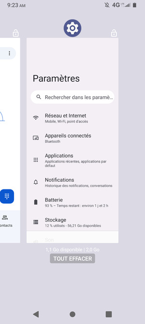 Sélectionnez  TOUT EFFACER pour fermer les applis en cours d'exécution