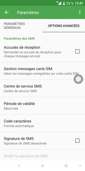 Sélectionnez Centre de service SMS