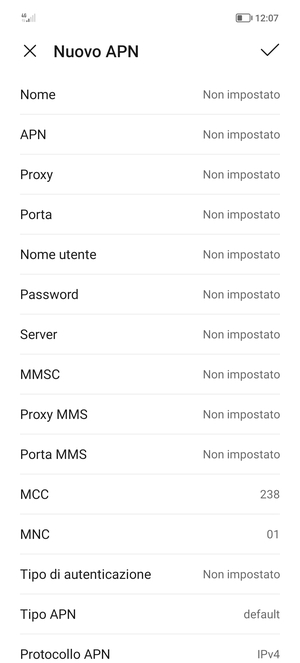 Inserisci le informazioni degli MMS