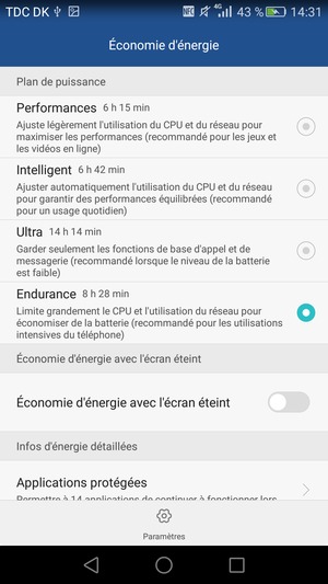 Faites défiler et sélectionnez Endurance