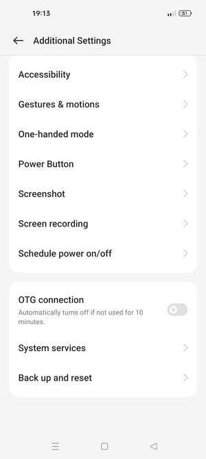 Select Back up and reset