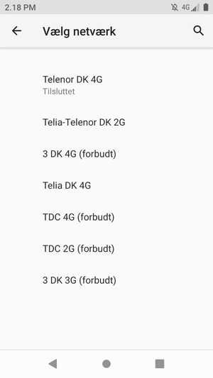 Vælg en netværksudbyder fra listen