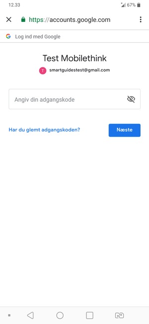 Indtast din adgangskode og vælg Næste