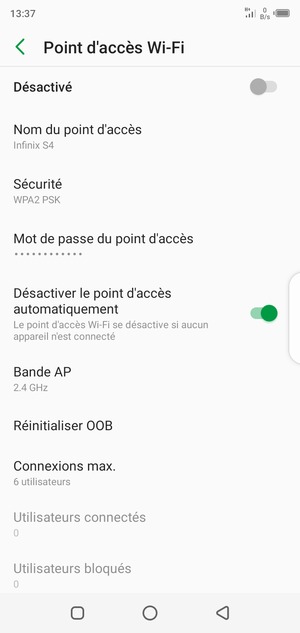 Sélectionnez Mot de passe du point d'accès