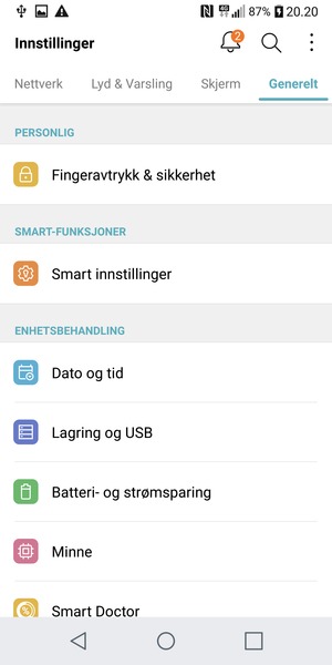 Bla til og velg Fingeravtrykk & sikkerhet
