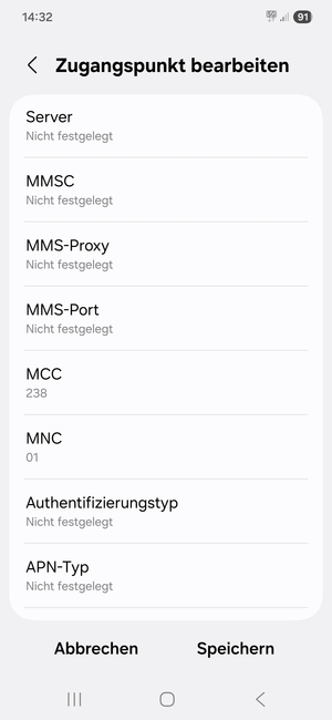Scrollen Sie nach unten und geben Sie Internetinformationen ein