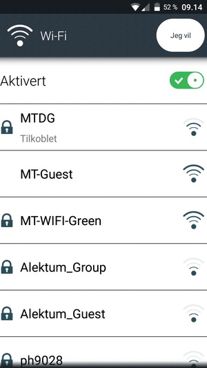 Du er nå koblet til Wi-Fi-nettverket