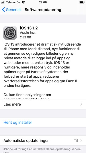 Hvis din telefon ikke er opdateret, vælg Hent og installer
