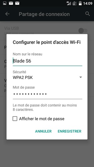 Saisissez un mot de passe d'au moins 8 caractères et sélectionnez ENREGISTRER