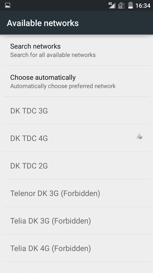 Select a network operator from the list