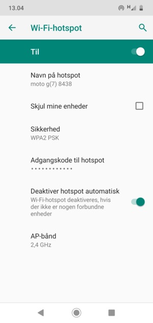Din telefon er nu sat op til brug som modem