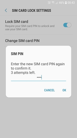 Confirm your new SIM card PIN and select OK