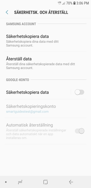 Aktivera Säkerhetskopiera data