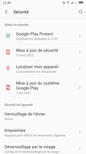 Sélectionnez Verrouillage de l'écran