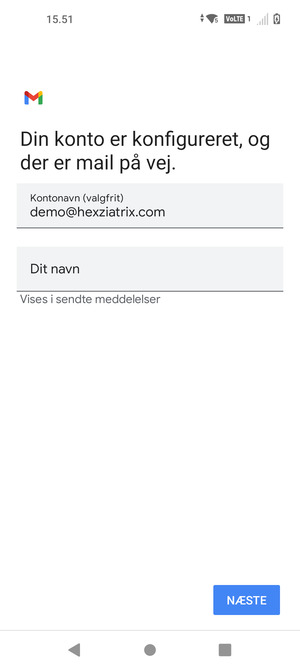 Giv din konto et navn og indtast dit navn. Vælg NÆSTE