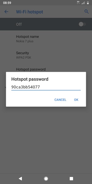 Enter a Wi-Fi hotspot password of at least 8 characters and select OK