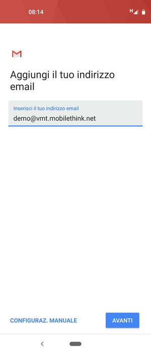 Inserisci il tuo indirizzo email e seleziona AVANTI