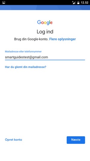 Indtast din Gmail adresse og vælg Næste