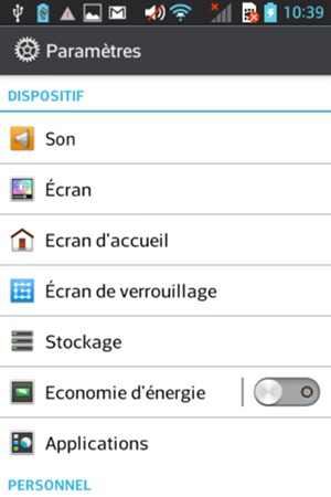 Faites défiler et sélectionnez Economie d'énergie