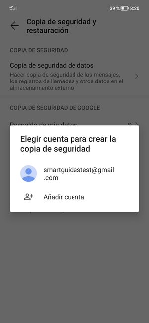 Seleccione su cuenta de copia de seguridad