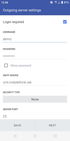 Enter  Outgoing server address