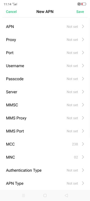 Scroll down and enter Internet information