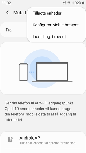 Vælg Konfigurer Mobilt hotspot