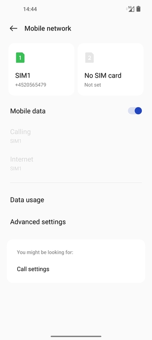 Select SIM1 or SIM2