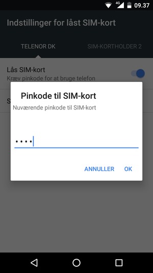 Indtast din Nuværende pinkode til SIM-kort og vælg OK