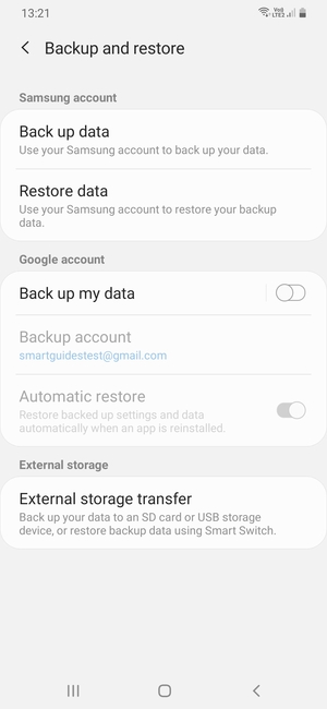 Turn on Back up my data