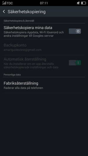 Aktivera Säkerhetskopiera mina data