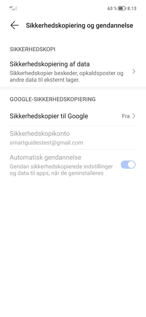 Vælg Sikkerhedskopiér til Google
