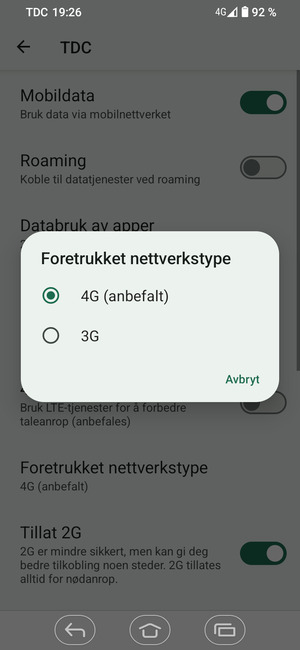 Velg ønsket alternativ