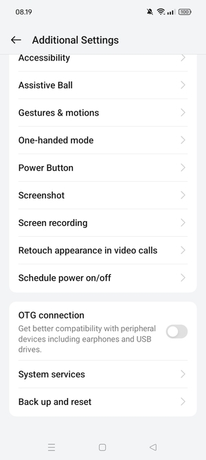 Scroll to and select Back up and reset