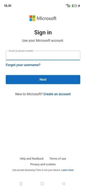 Enter your Email address and select Next