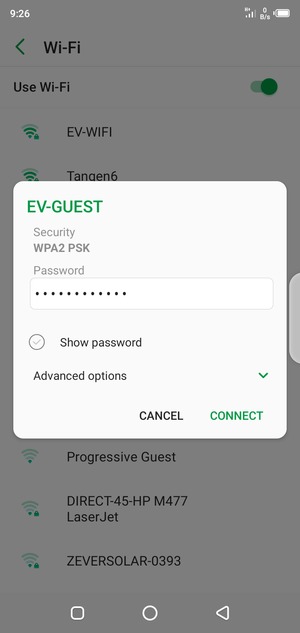 Enter the Wi-Fi password and select CONNECT