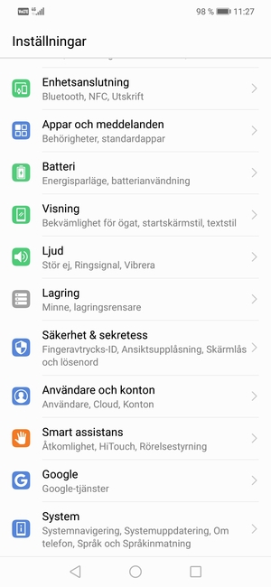 Scrolla till och välj System