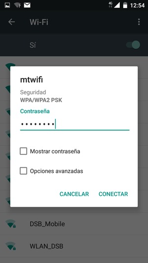 Introduzca la contraseña de Wi-Fi y seleccione CONECTAR