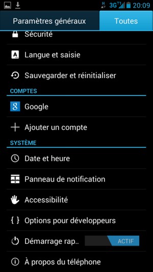 Sélectionnez Toutes et faites défiler et sélectionnez À propos du téléphone